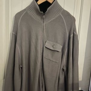 Khaki color Black faux fur cowl neck Zip up Sweater . men’s Warehouse BNWTS!!